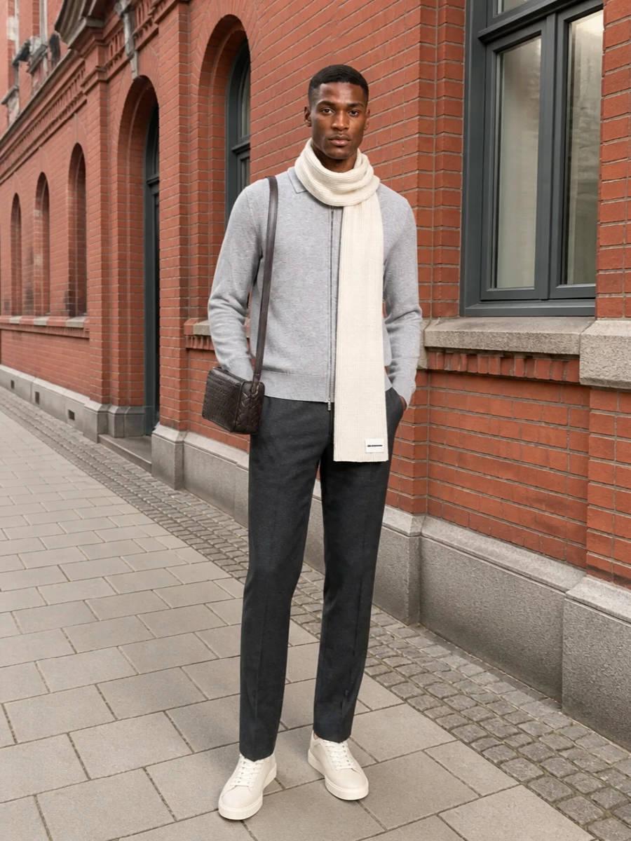 Lardini grey zip cardigan jil sander trousers