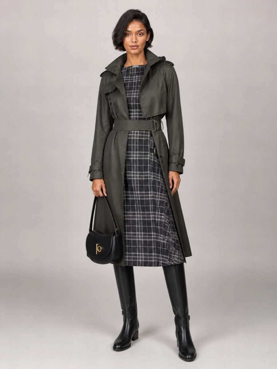 Burberry Hooded Checked Knee-Length Raincoat