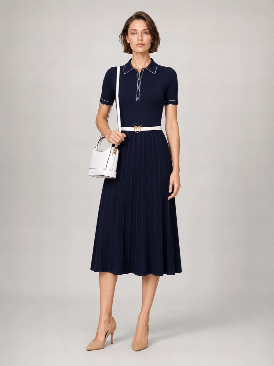 Michael Kors Knitted Slim-Fit Polo Midi Dress
