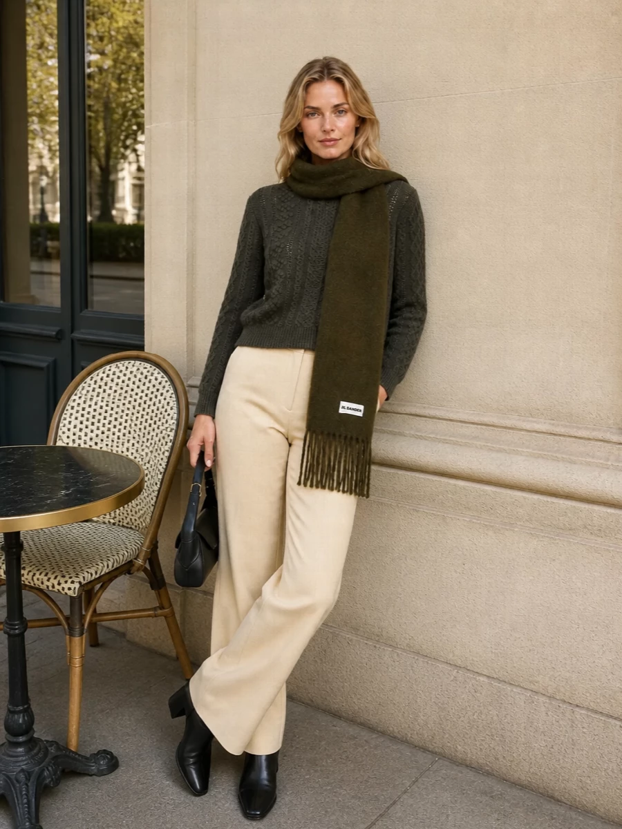 Jil sander cable knit buttercream wide leg trouser