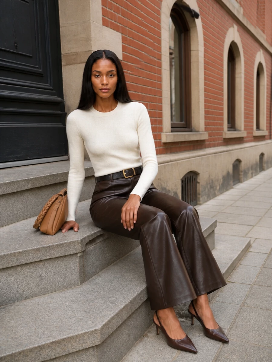 Max mara chocolate flared trousers ivory knit