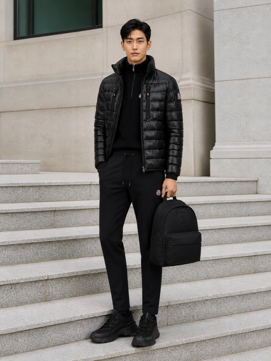 Moncler grenoble black puffer joggers trail sneakers