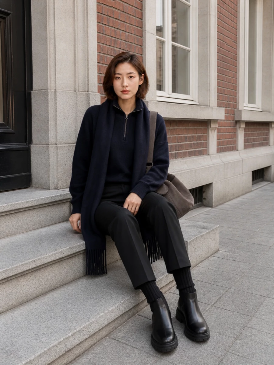 Extreme cashmere half zip tailored trousers outfit