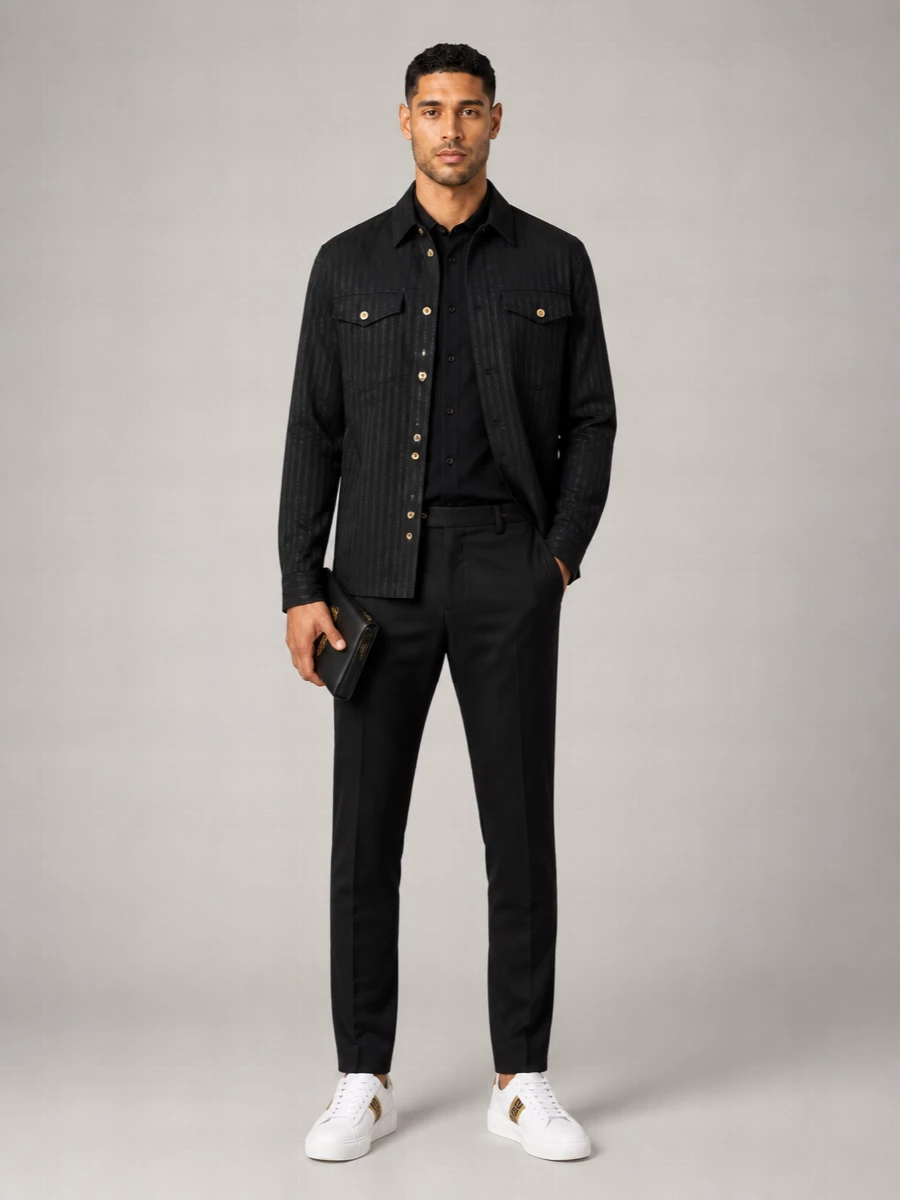 Versace Wool Greca Jacquard Shirt Jacket
