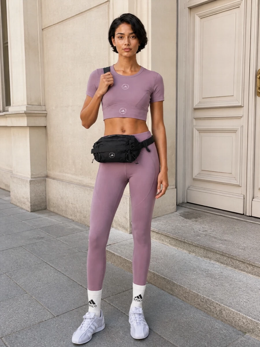 Adidas stella mccartney mauve leggings outfit