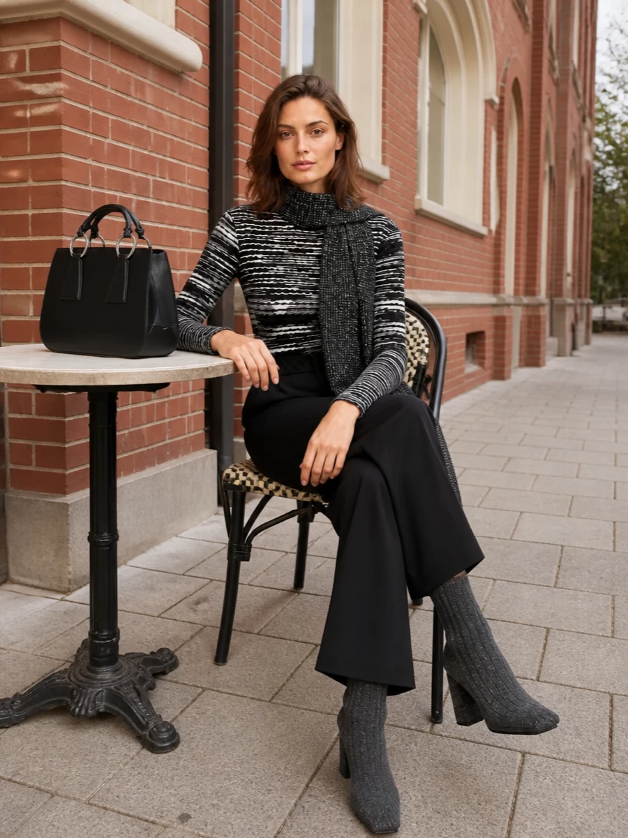 Missoni striped sweater black wide leg trousers