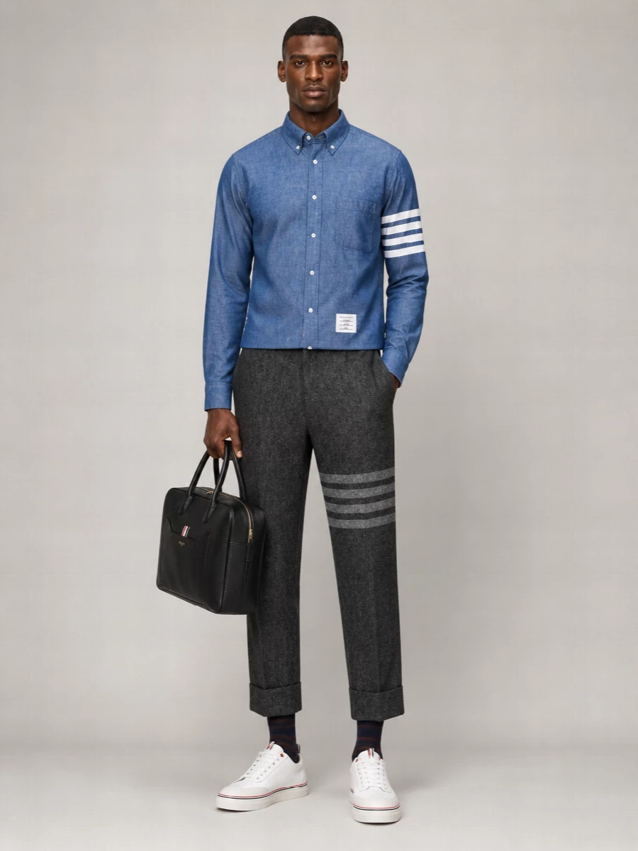 Thom Browne Iii Striped Arm Detail Button-Down Collar Shirt