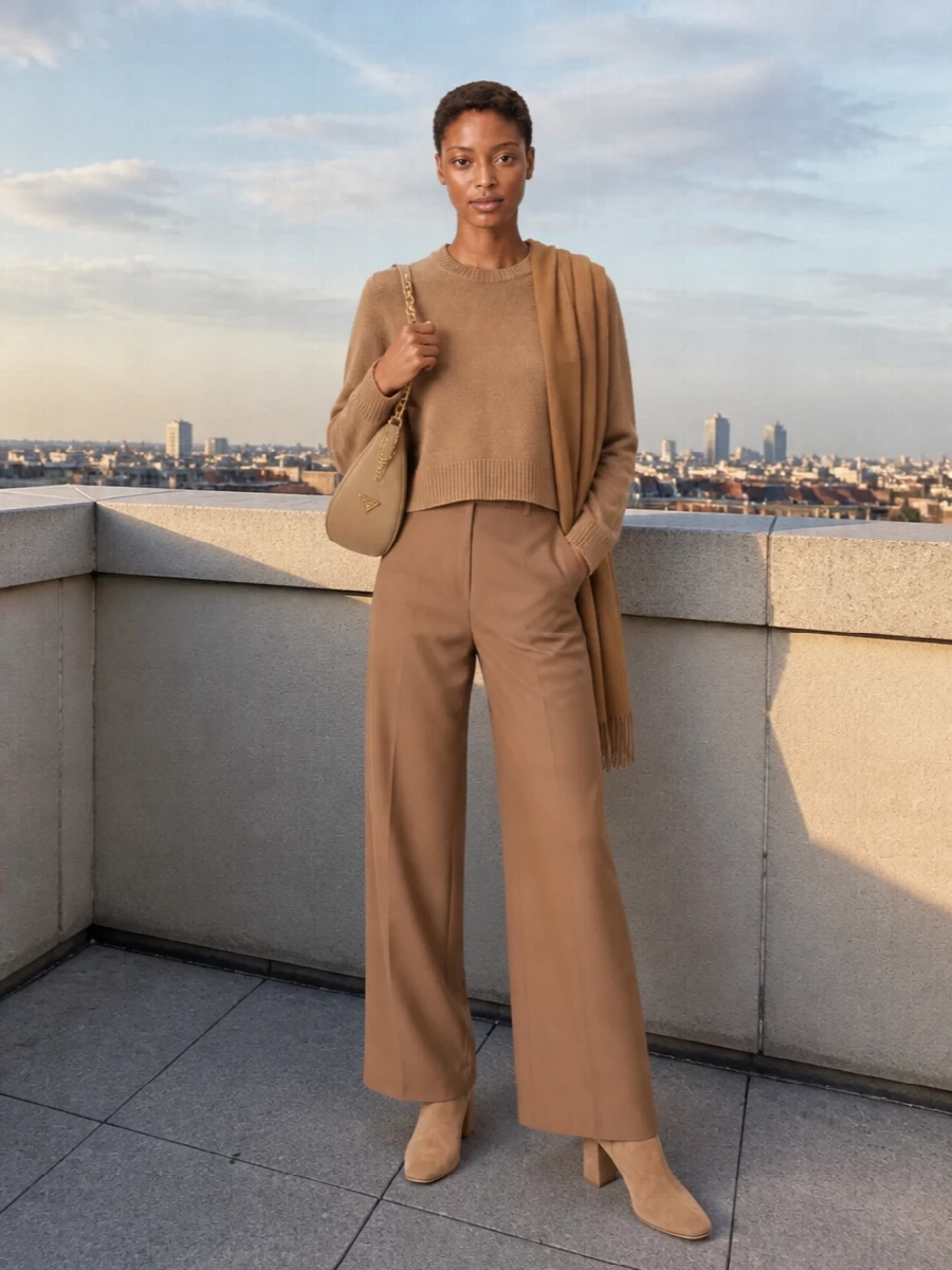 Camel sweater max mara wide leg trousers