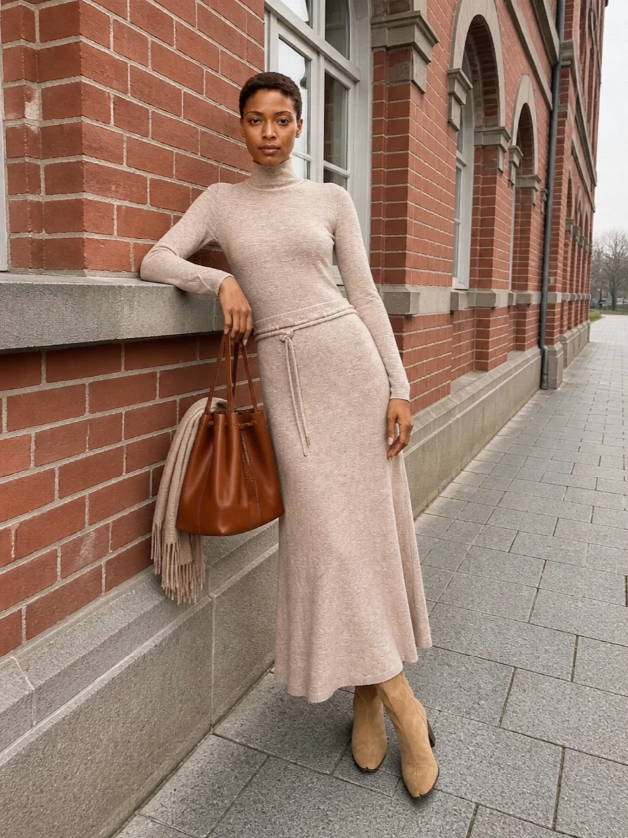 Max mara beige knit skirt margiela boots outfit