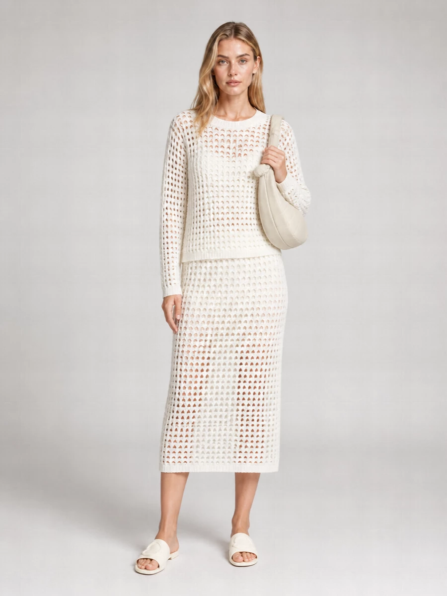Max Mara Cotton Openwork Knitted Straight Skirt
