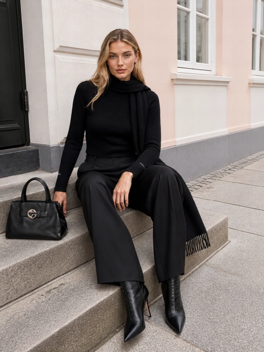 Sportmax black jumper wide leg trousers outfit
