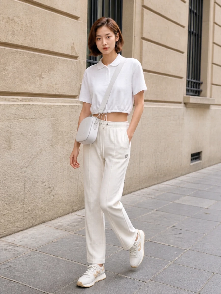 Moncler polo track pants minimalist outfit