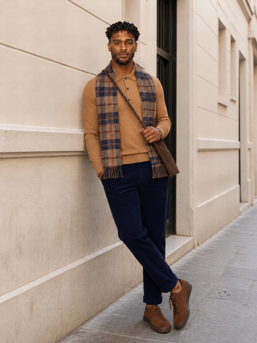 John smedley camel polo navy cords tods sneakers