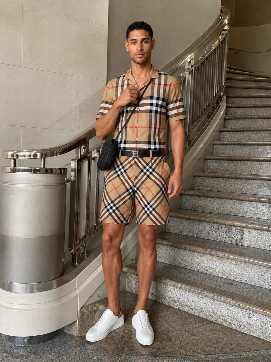 Burberry check shirt shorts summer outfit