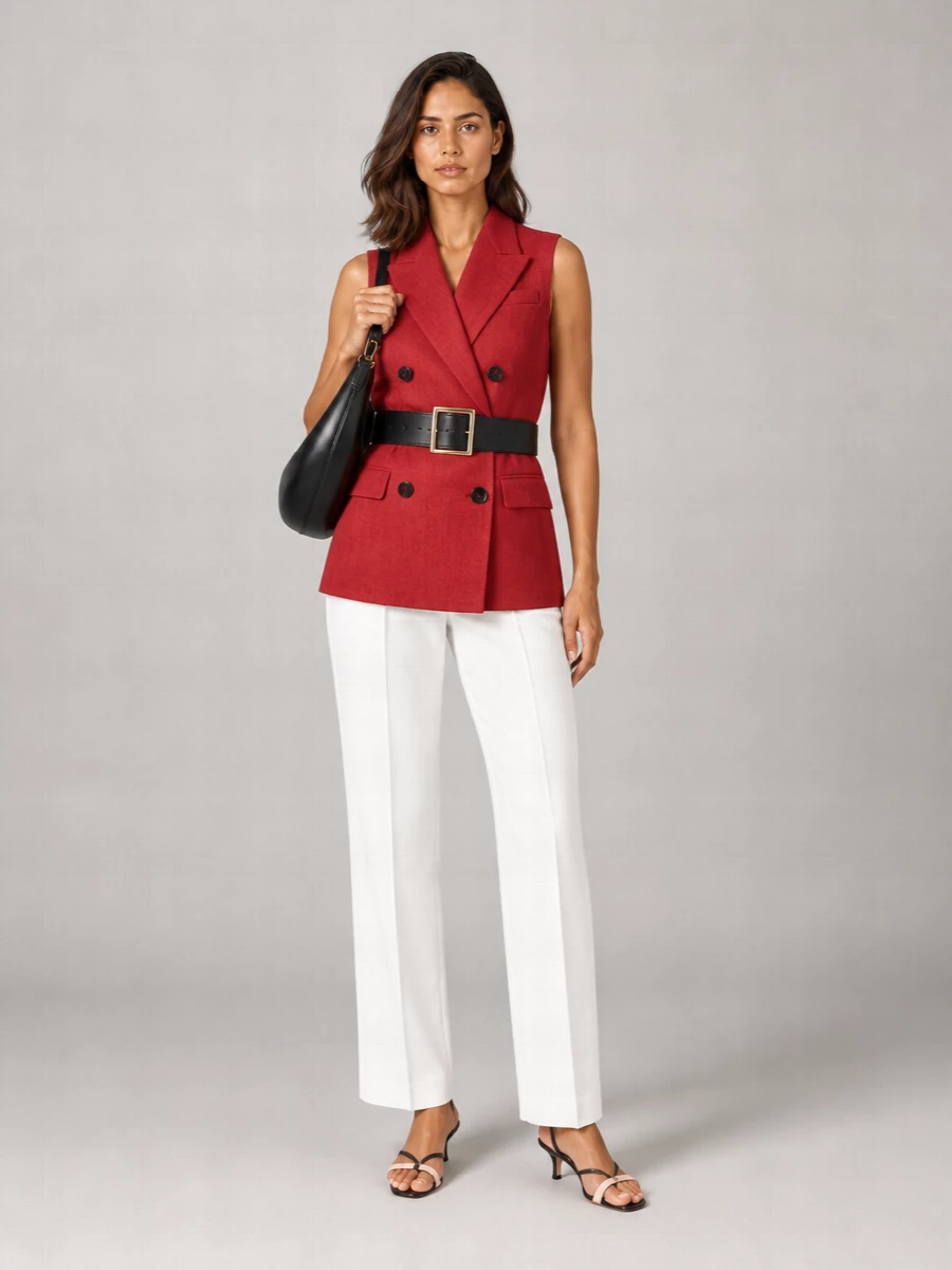 S Max Mara Linen Double-Breasted Waistcoat