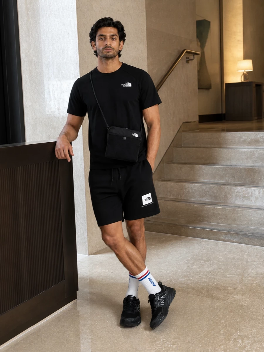 The north face black shorts outfit new balance