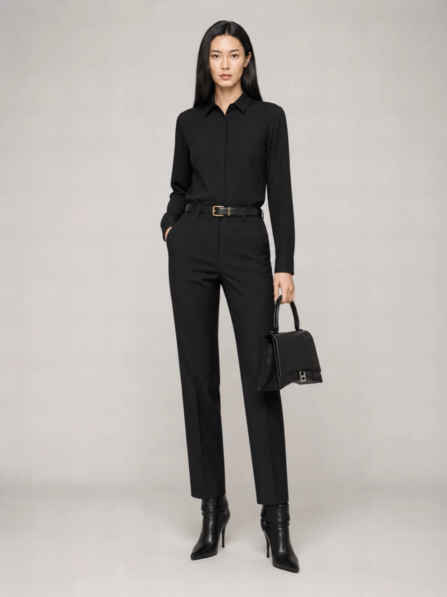 Saint Laurent Wool High-Rise Straight-Leg Tailored Trousers
