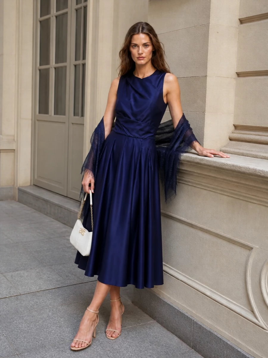 Elisabetta franchi navy midi dress nude heels