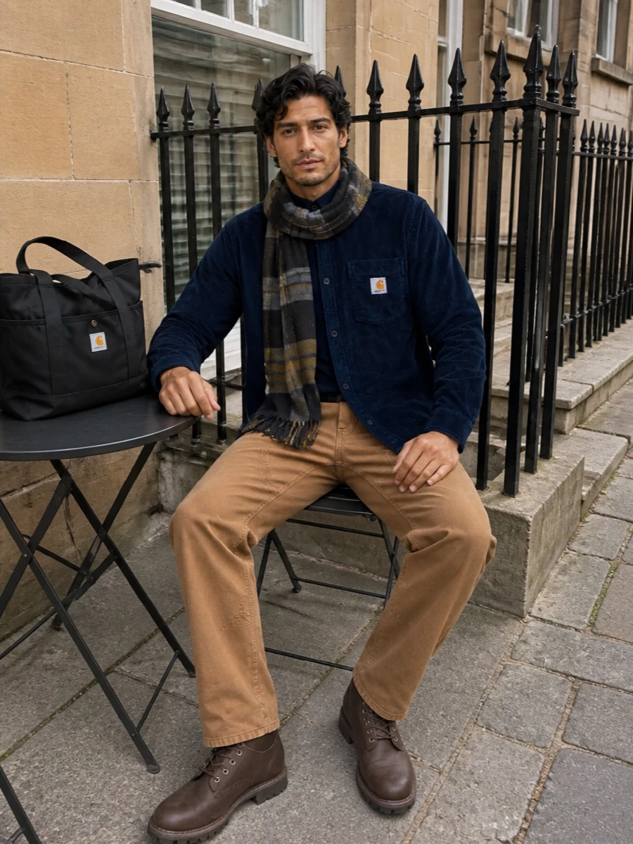 Carhartt wip navy cord shirt caramel work pants