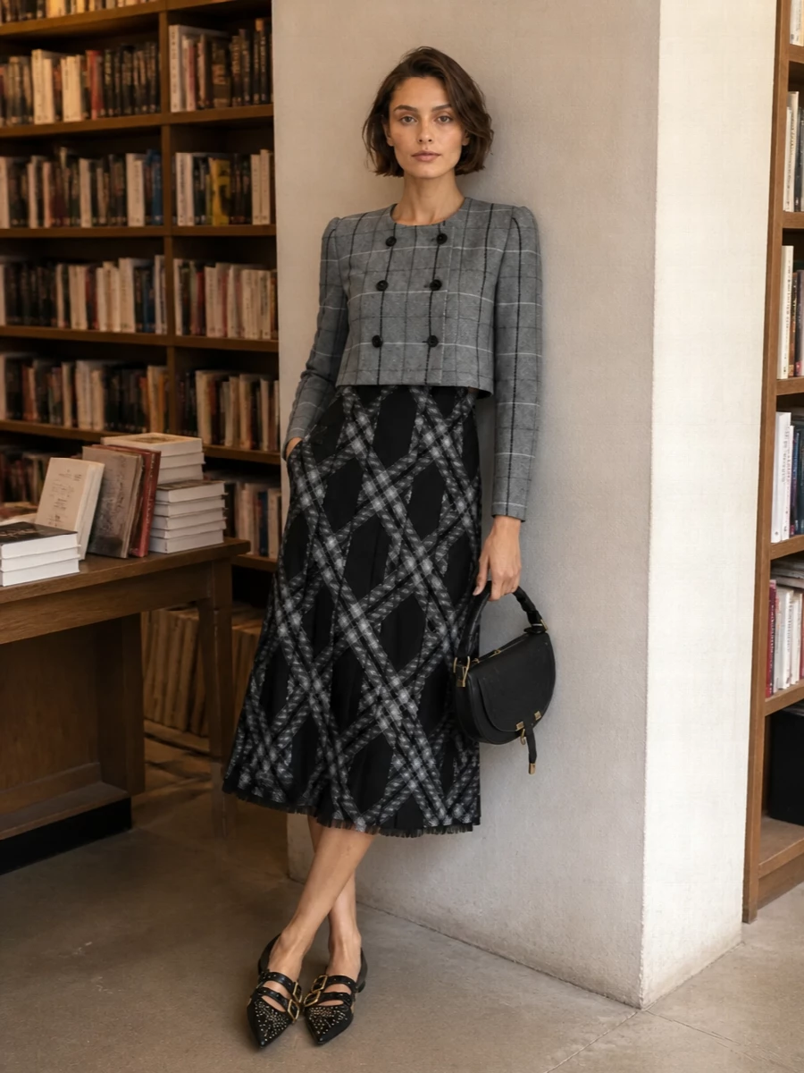 Chloe cropped jacket burberry check dress outfit