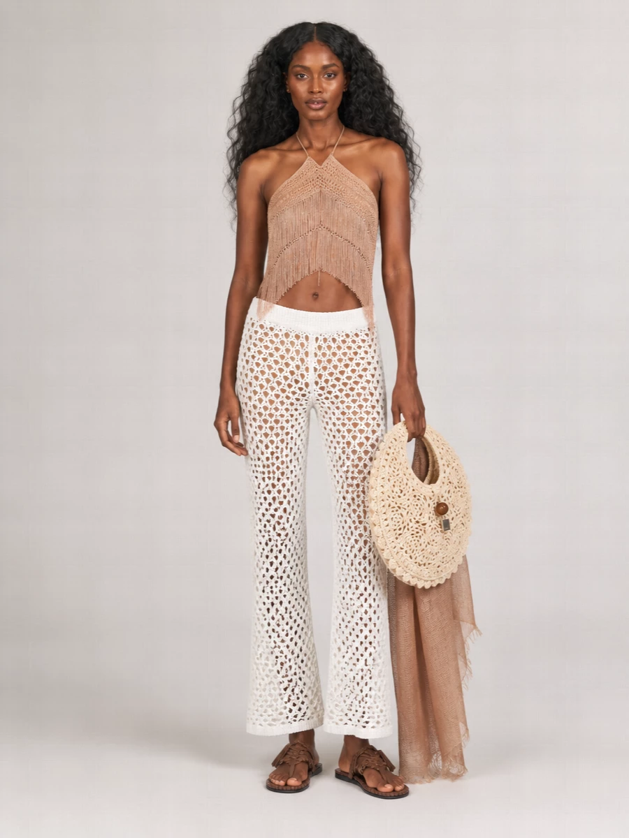 The Andamane Silk Halterneck Fringe Beach Cover-Up Top