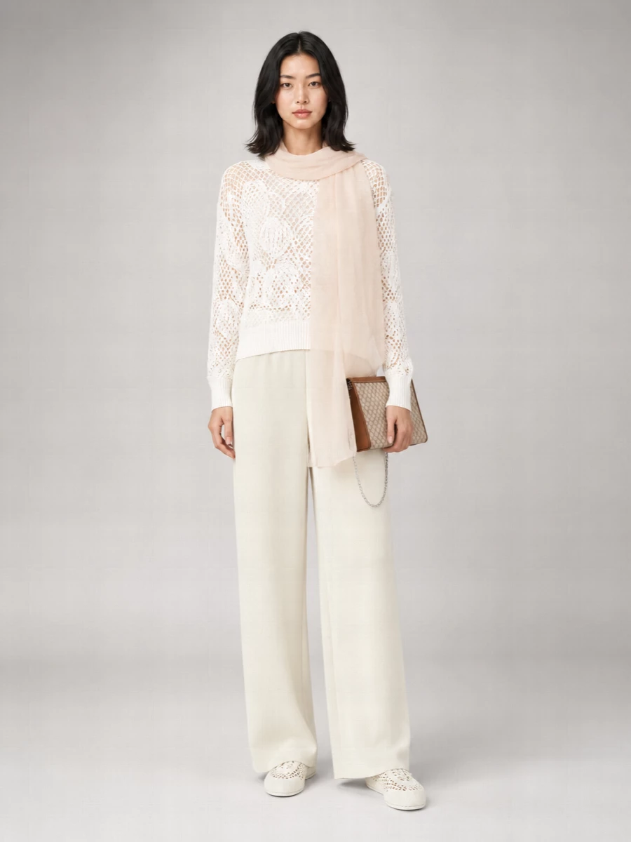 Max Mara Crochet Knit Cotton Sweatshirt