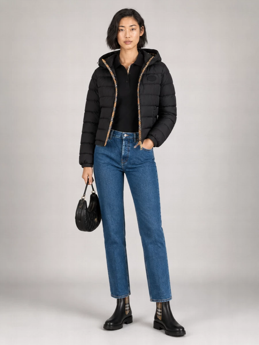 Burberry down quilted hooded parka coat
