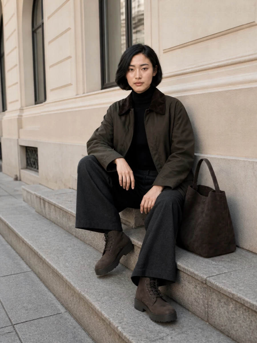 Toteme field jacket wide leg trousers tods boots