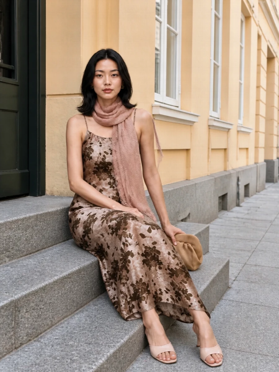 Uma wang floral slip dress satin mules