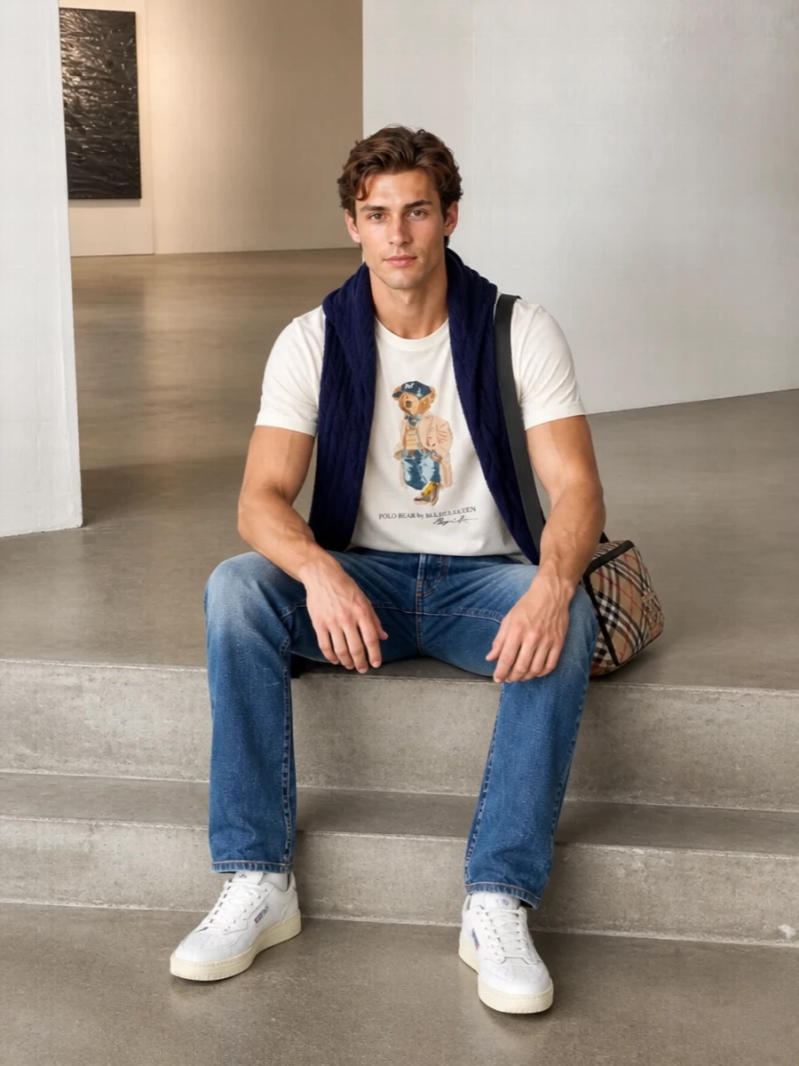 Polo ralph lauren bear tee jeans autry sneakers