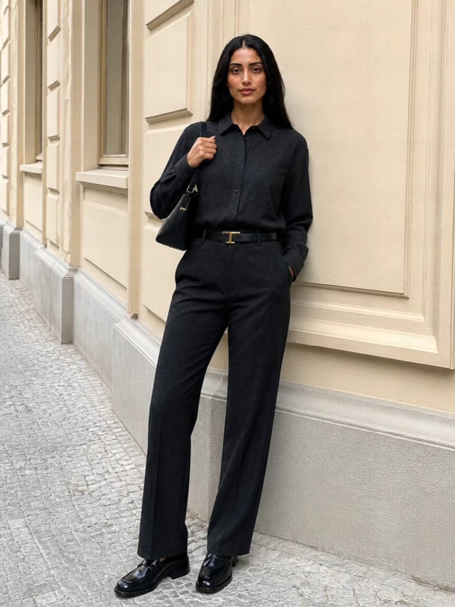 Our legacy pinstripe trousers charcoal shirt outfit