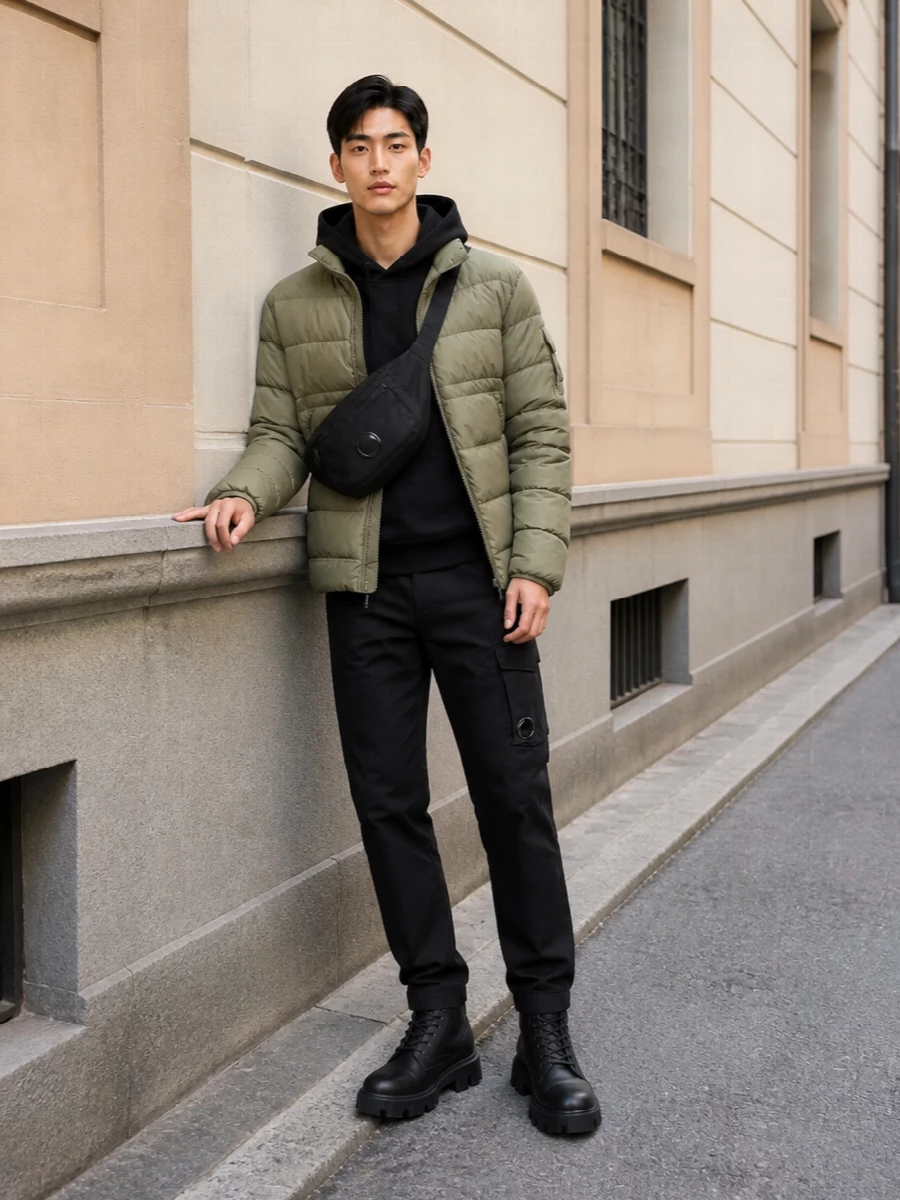 Cp company puffer black cargo pants boots