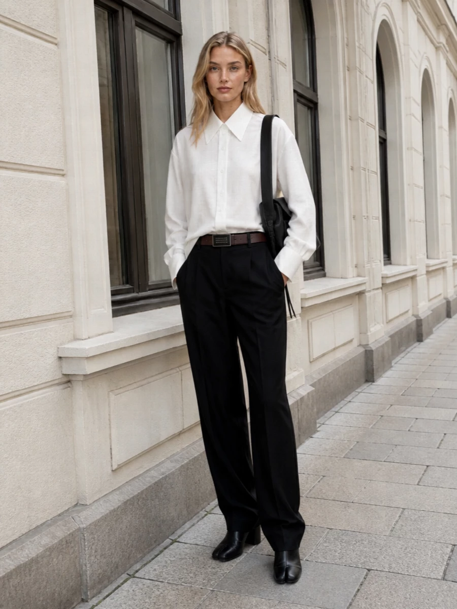 Maison margiela black trousers oversized white shirt