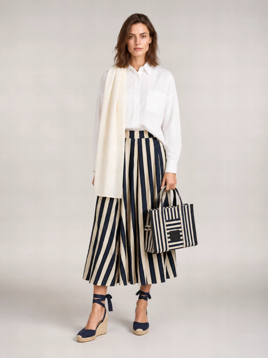 Weekend Max Mara Striped Cotton Pleated Maxi Skirt