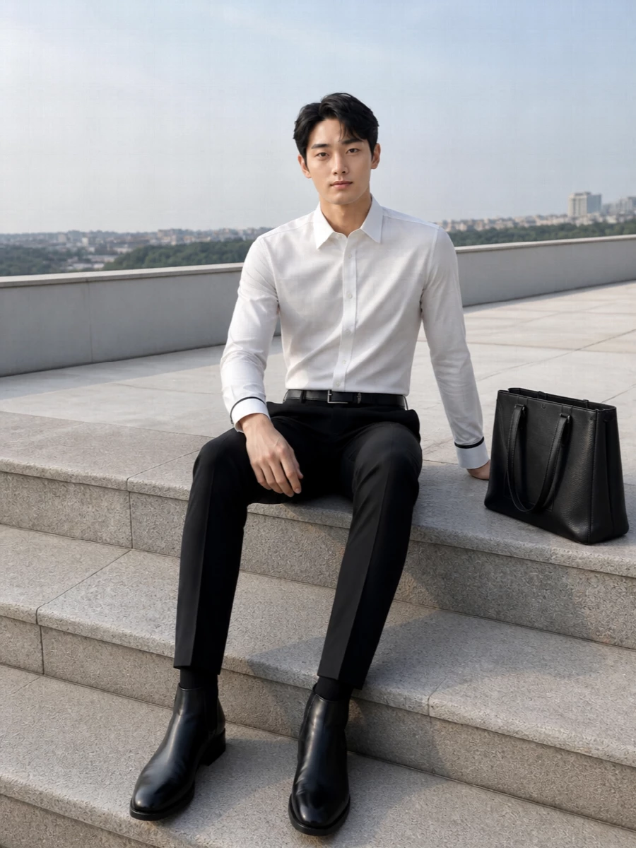 Alexander mcqueen white shirt black trouser outfit