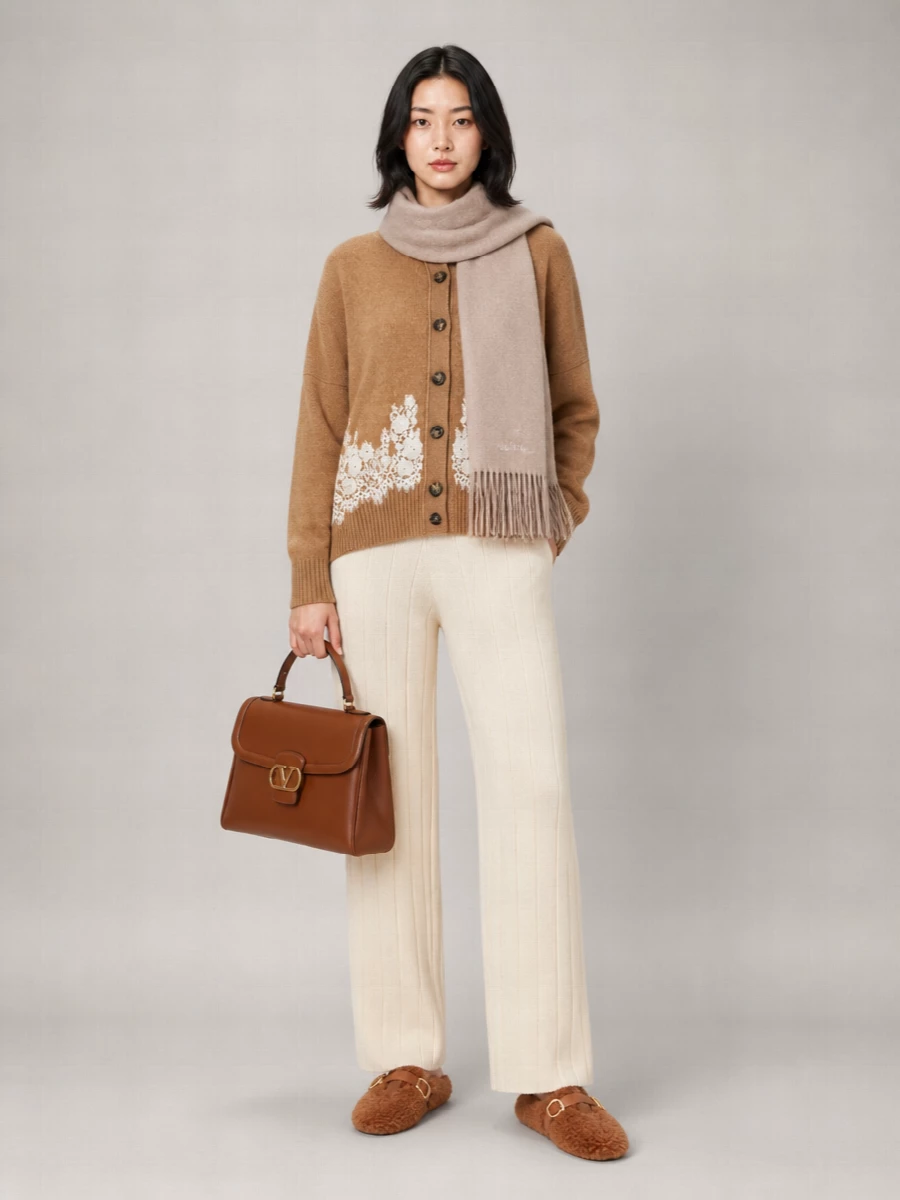 Alberta Ferretti Cashmere Lace Insert Cardigan