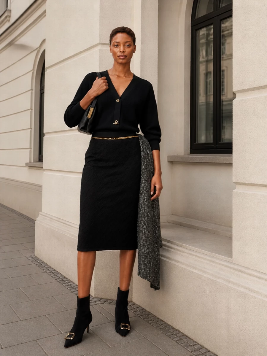 Elisabetta franchi black cardigan pencil skirt