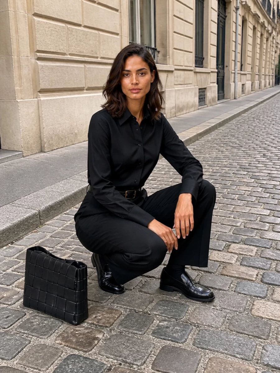Bottega veneta black tailored trousers shirt