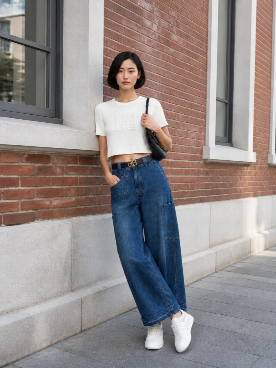 Givenchy wide leg jeans white tee sneakers outfit