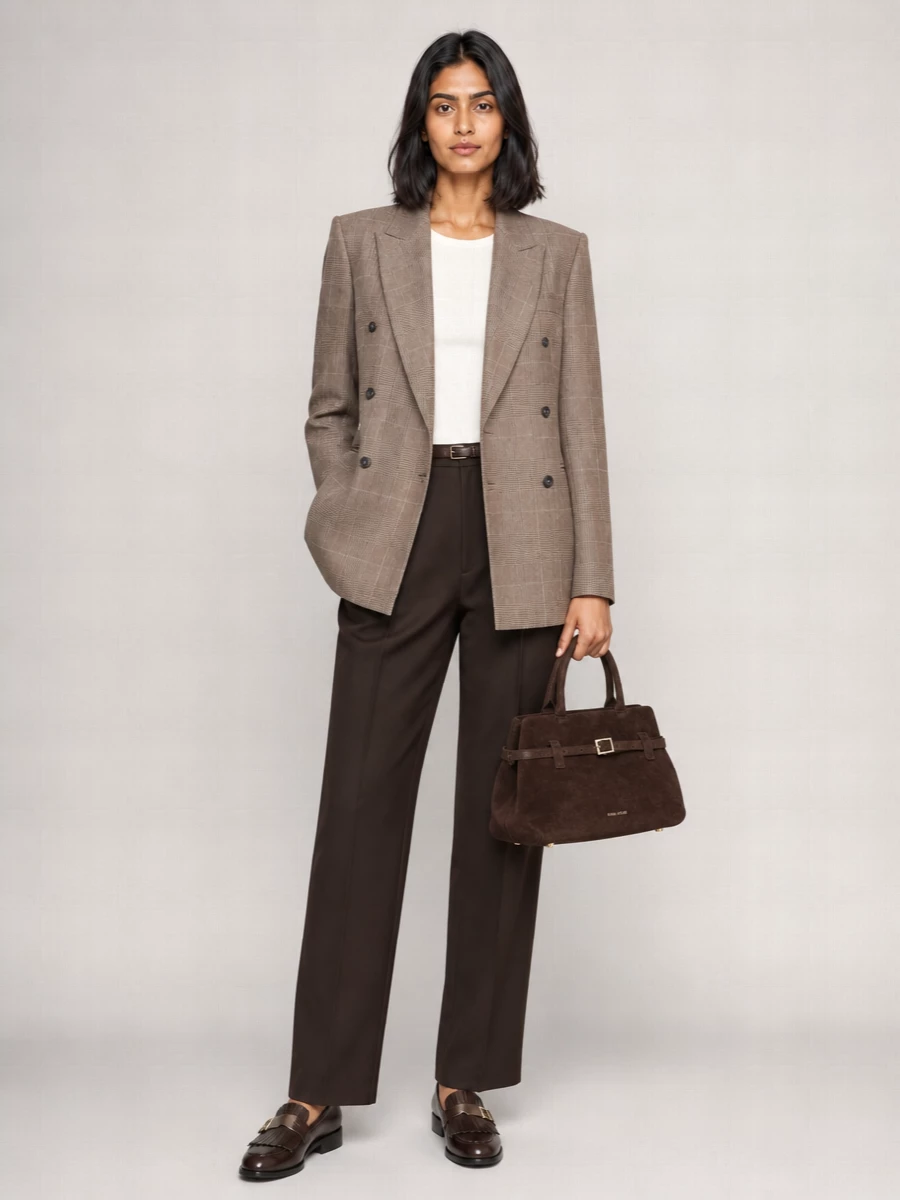 The Frankie Shop virgin wool checked oversized double-breasted blazer
