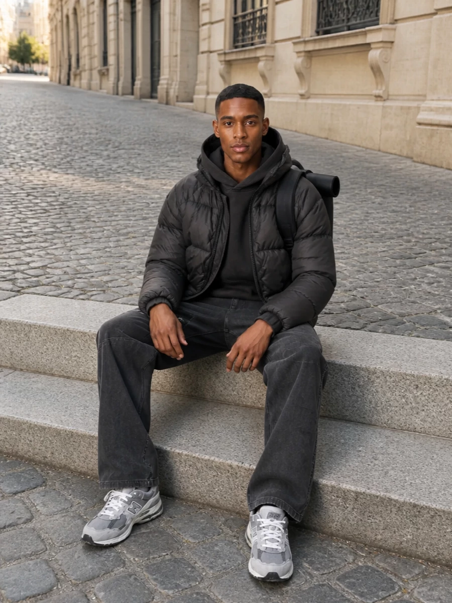Represent charcoal puffer utility trousers new balance