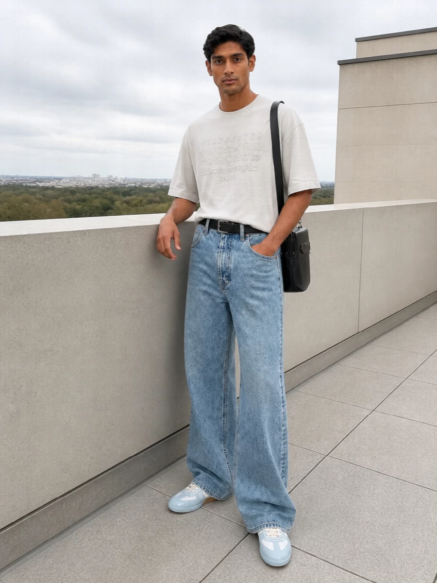 Maison margiela wide leg jeans oversized tee outfit
