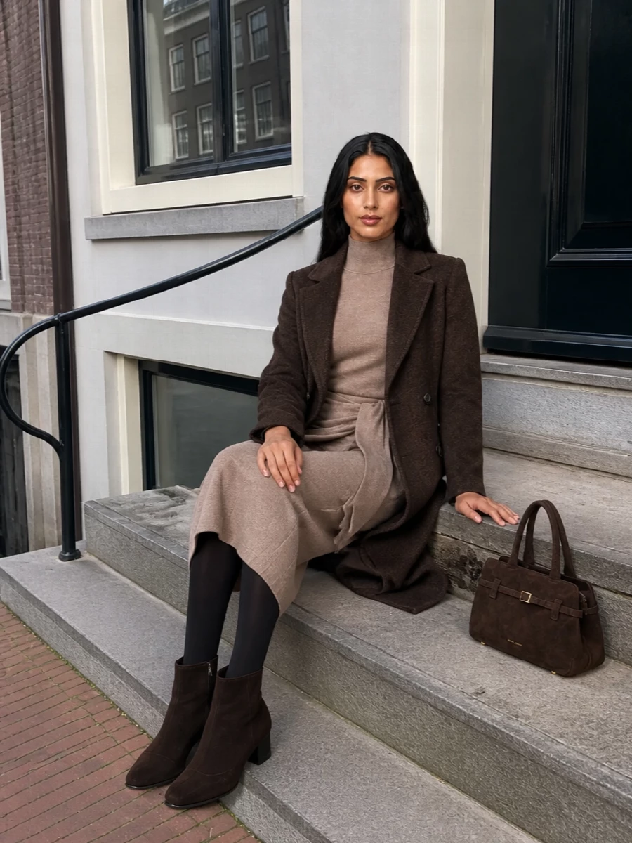 Max mara knit midi dress brown wool coat