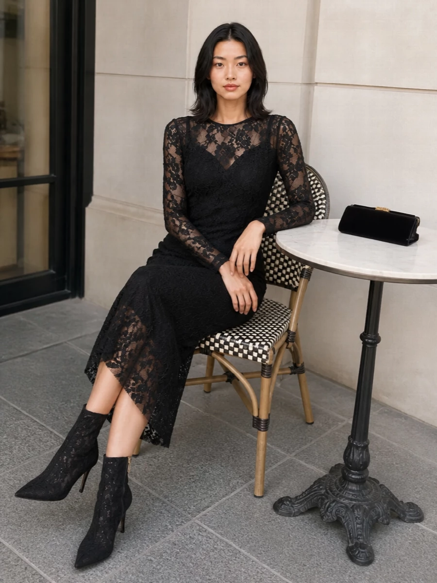 Dolce gabbana black lace midi dress ankle boots