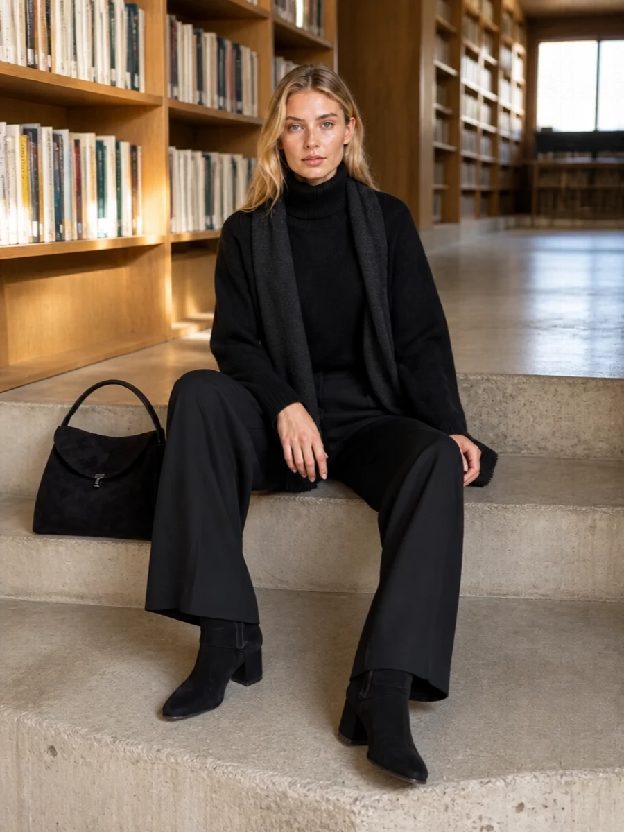 Loulou studio black turtleneck wide leg trousers