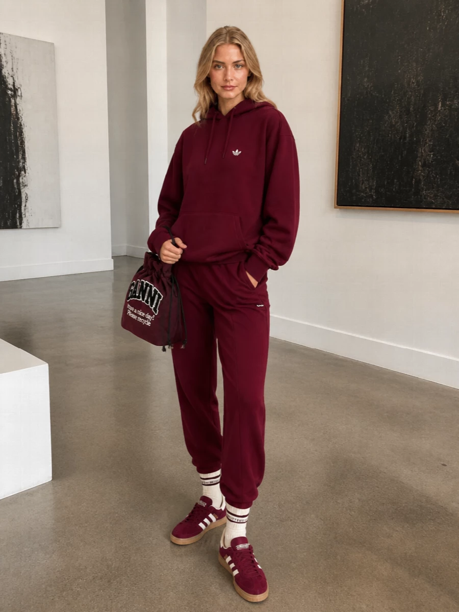 Rotate burgundy track pants adidas hoodie sneakers