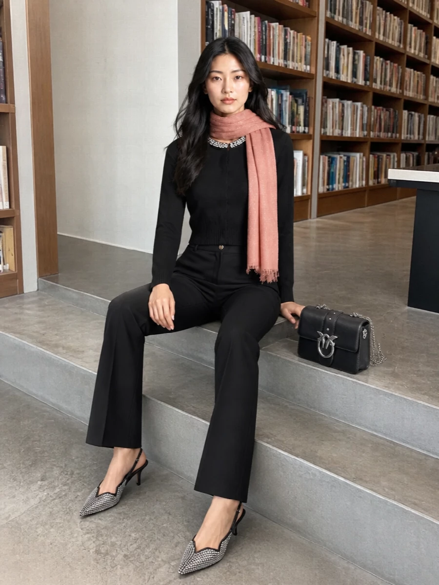 Pinko crystal cardigan black flared trousers