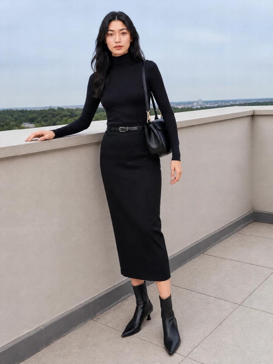 Max mara pencil skirt wolford bodysuit outfit