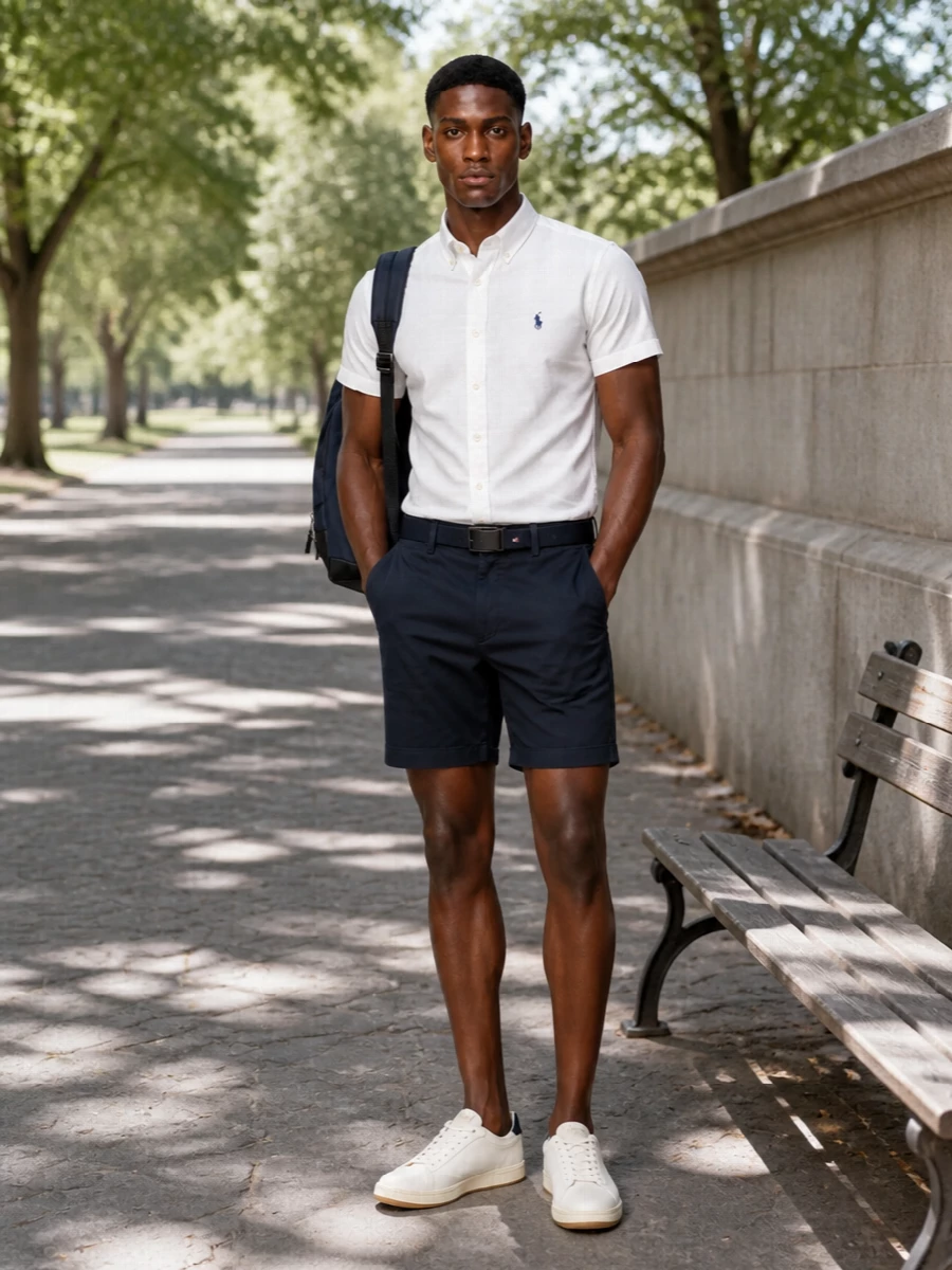 Polo ralph lauren shirt navy chino shorts outfit