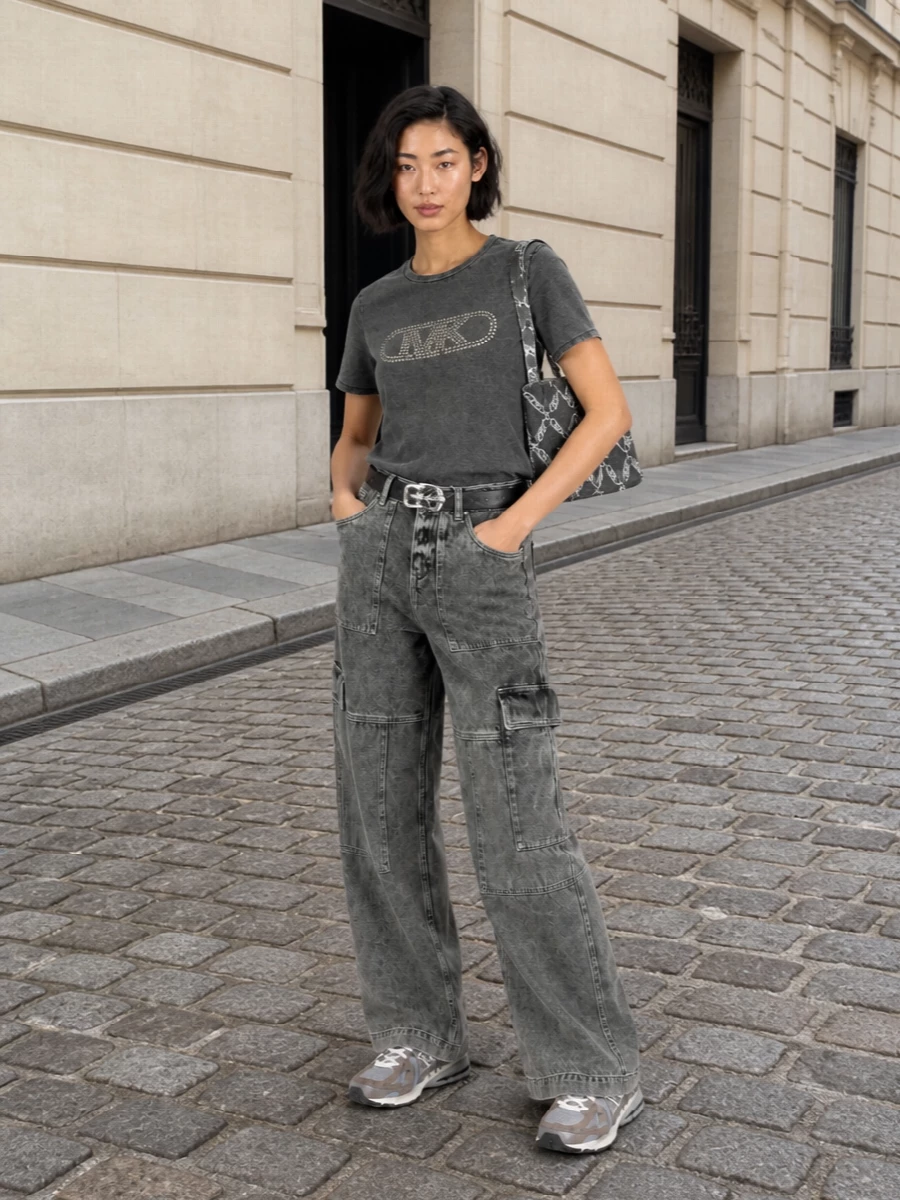 Michael kors cargo pants grey tee trainers